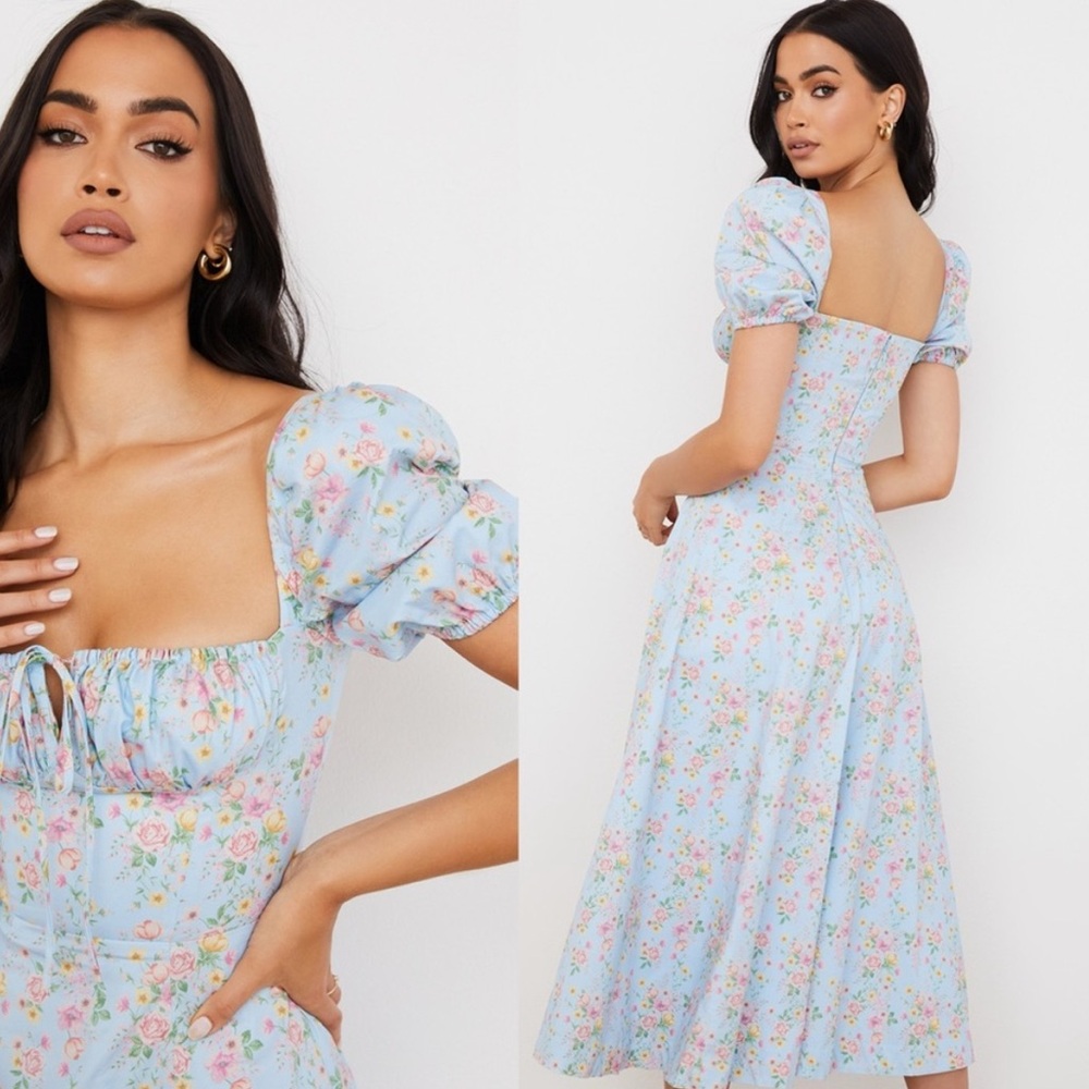 House of CB Light Blue Floral Midi Dress